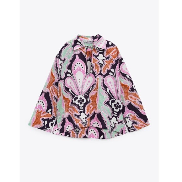 Zara Top and Pant Set XS Printed Linen Spain Groovy 70s 60s Boho Colorful Unique - Picture 7 of 16